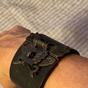 Leather cuff bracelet , steampunk style